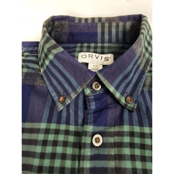 Men's Orvis Big Bear Blue Green Plaid Flannel Long Sleeve Button Up Size M - Picture 5 of 11